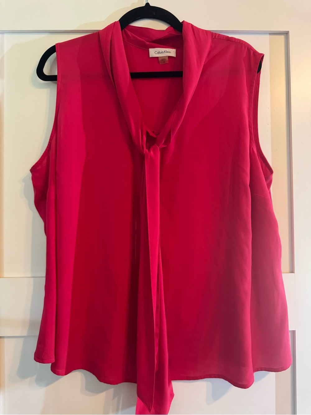 Calvin Klein Sleeveless Tie-Neck Blouse in red